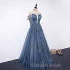 Lovely Tight A-line Lace Up Blue Formal Prom Dresses For Girls Party Dresses