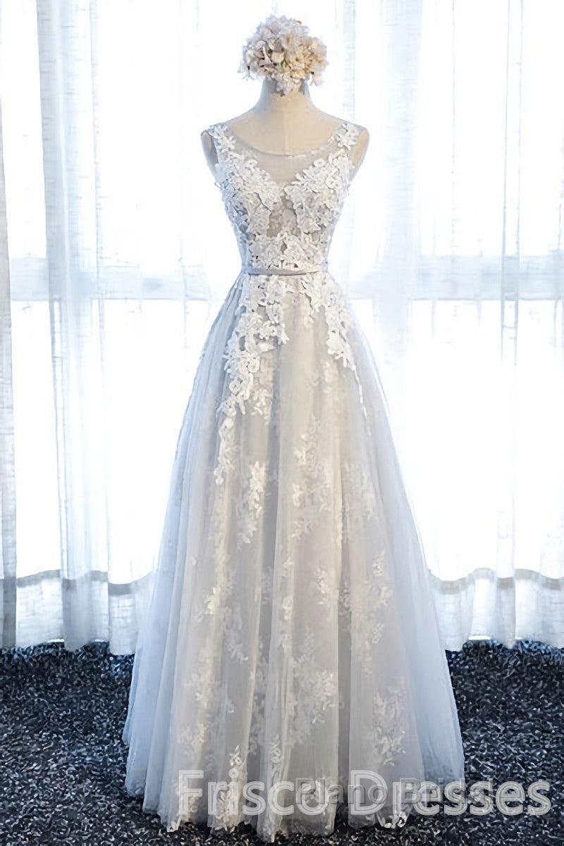 Ivory And Light Blue Long A-line Lace Up Cute Formal Prom Dresses Party Dresses
