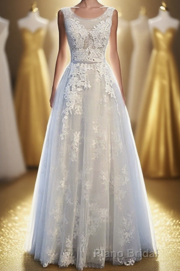 Ivory And Light Blue Long A-line Lace Up Cute Formal Prom Dresses Party Dresses Main image