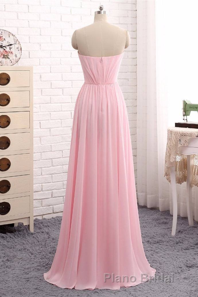 Elegant Strapless A-line Pink Chiffon Long Formal Prom Dresses Girly Dresses Secondary image