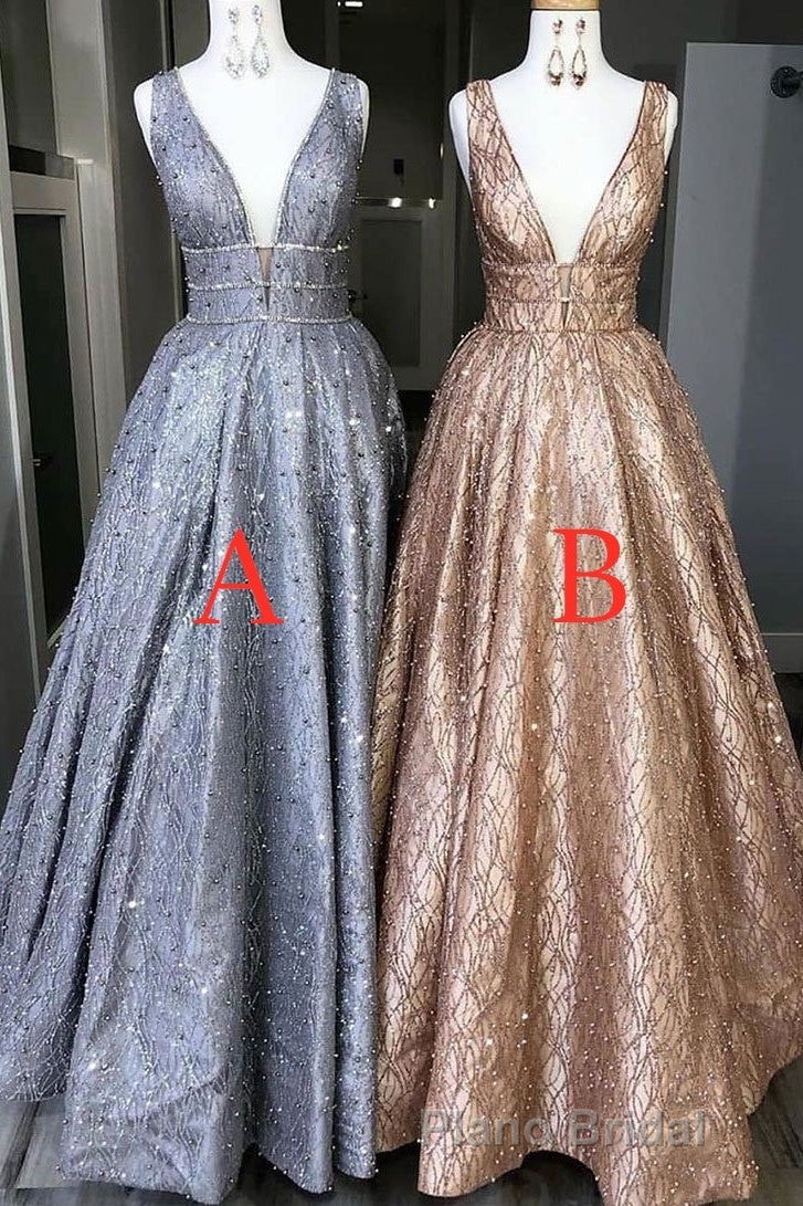 Amazing Unique V-neck Long Formal Prom Dresses Gorgeous Modest Floor Length Party Dresses Secondary image