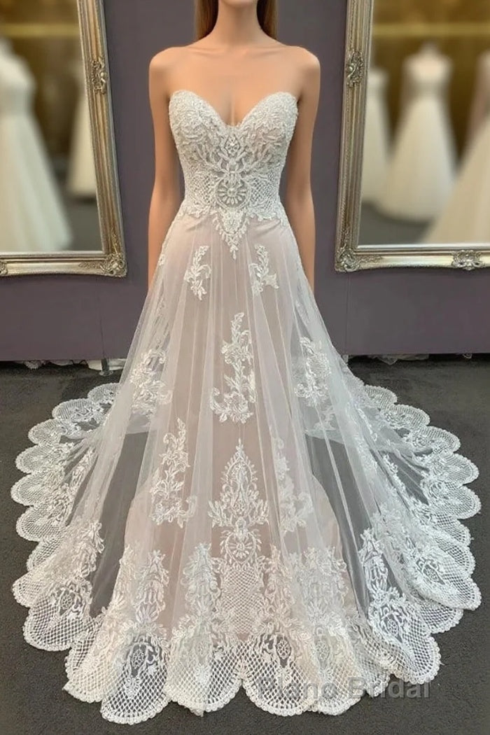 Modest Sweetheart Lace Long Wedding Dresses Beach Wedding Dresses Main image