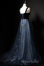 Elegant Long Lace Up Velvet Tulle Formal Prom Dresses Modest Party Gowns