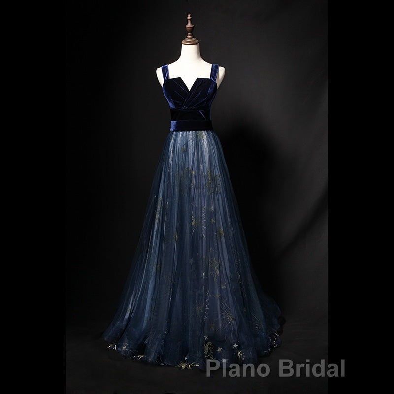 Elegant Long Lace Up Velvet Tulle Formal Prom Dresses Modest Party Gowns Secondary image