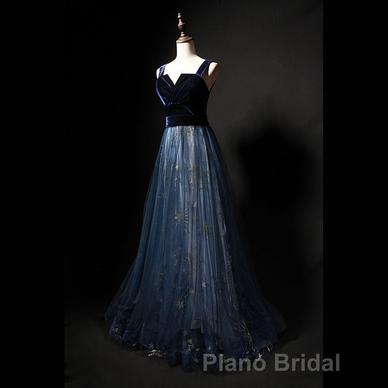 Elegant Long Lace Up Velvet Tulle Formal Prom Dresses Modest Party Gowns