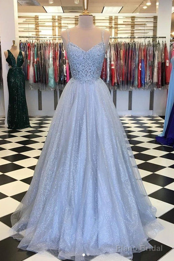 Shiny Long Prom Dresses Appliques Sweetheart Blue Evening Gowns Main image