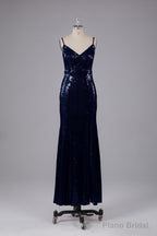 Mermaid Sequins Spaghetti Straps Long Bridesmaid Dresses