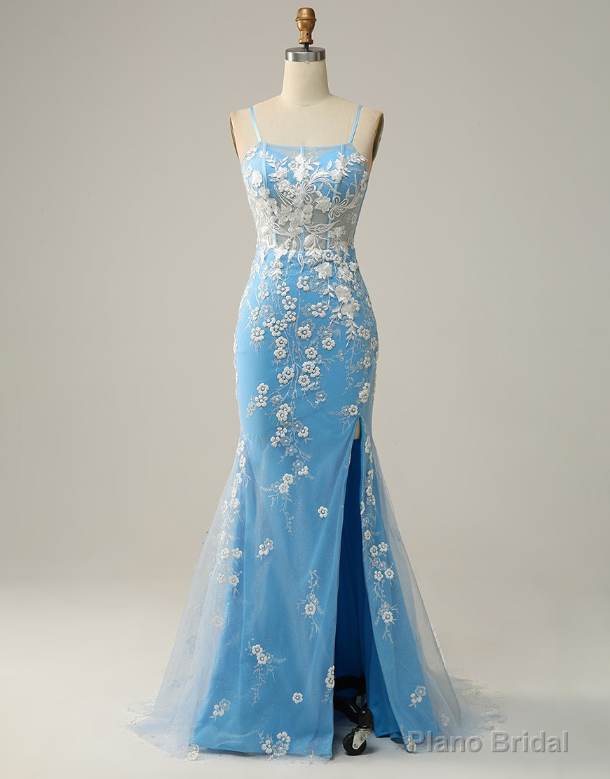 Mermaid Spaghetti Straps Key Hole Back Prom Dress With Split Main image