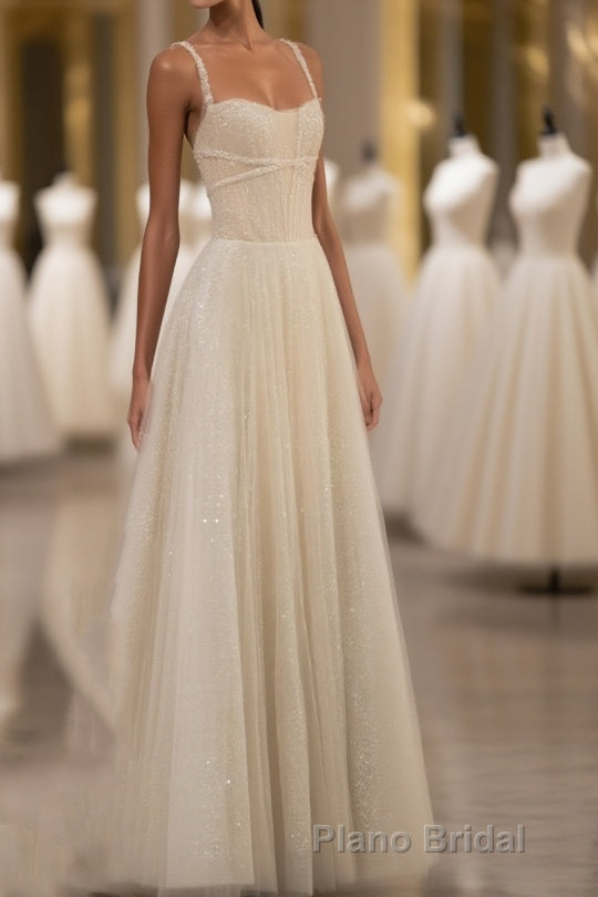 Champagne Tulle Long Formal Prom Dresses, Champagne Tulle Prom Dresses