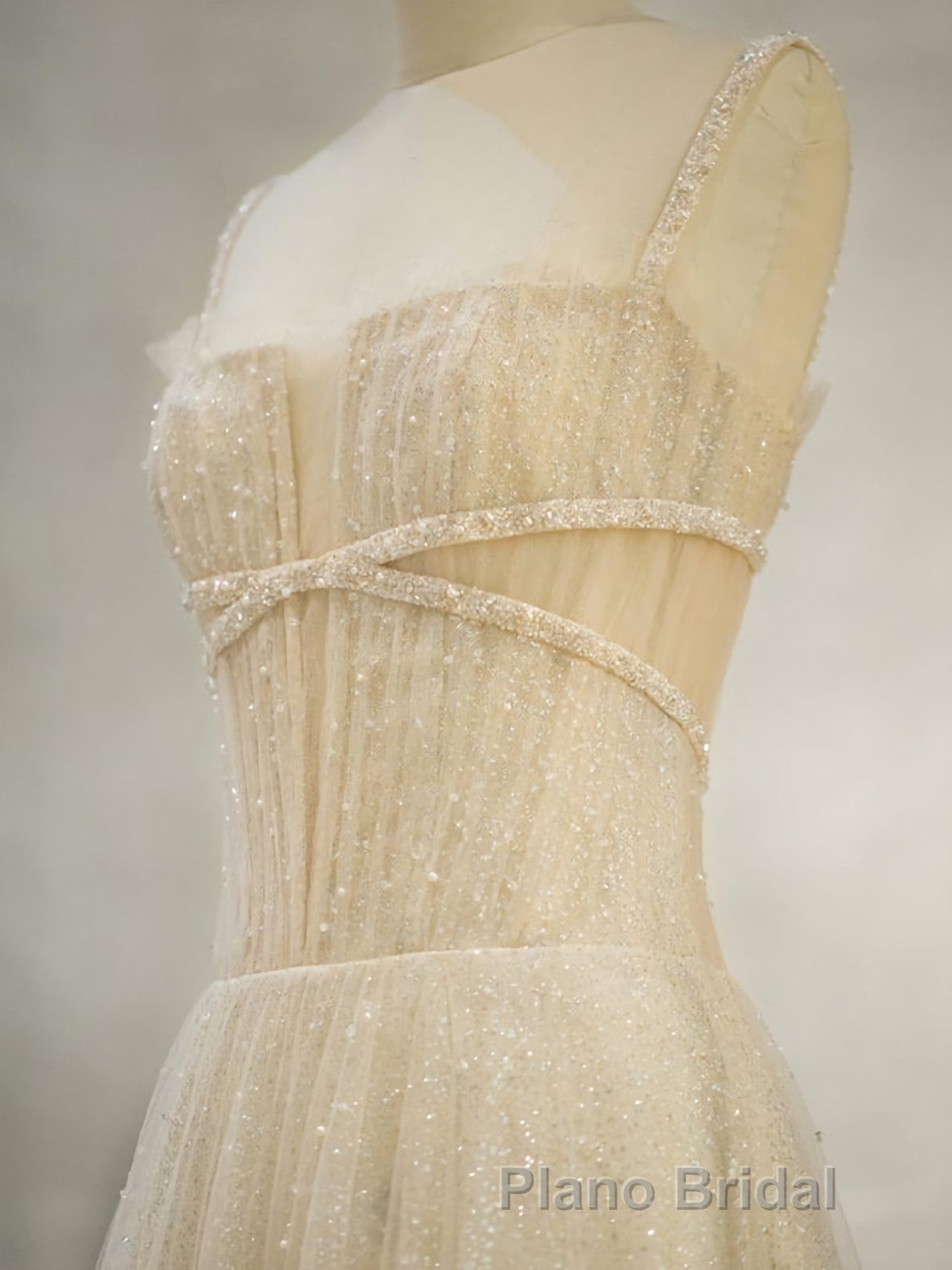 Champagne Tulle Long Formal Prom Dresses, Champagne Tulle Prom Dresses