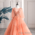 Lovey Tulle V-Neckline Long Party Dresses With Lace, A-Line Tulle Sweet 16 Dresses