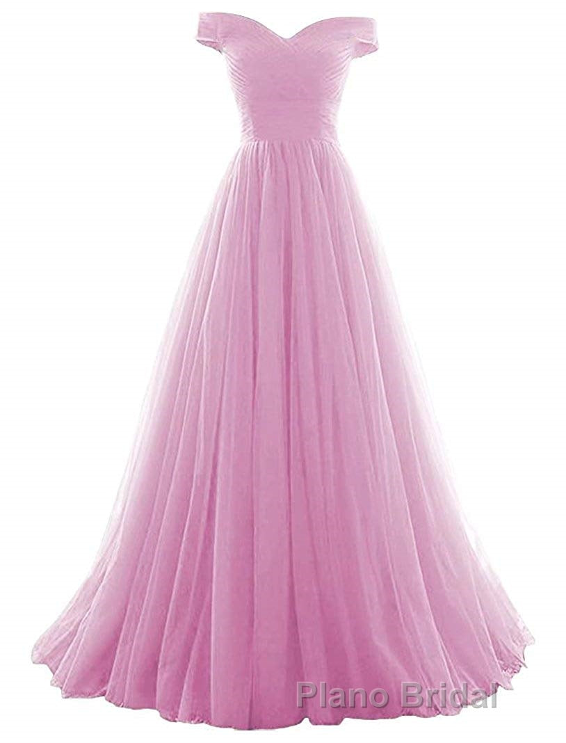 Beautiful Lavender Tulle Off Shoulder Long Prom Dresses, Beautiful Party Gowns