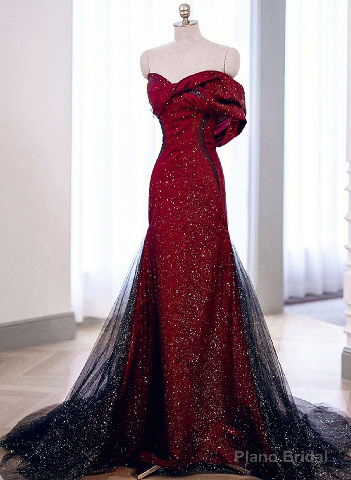 Elegant Black And Red Sweetheart Mermaid Long Prom Dress, Black And Red Evening Dress Main image