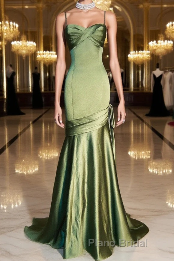 Green Chic Style Long Satin Sweetheart Party Dress, Green Formal Dress Main image