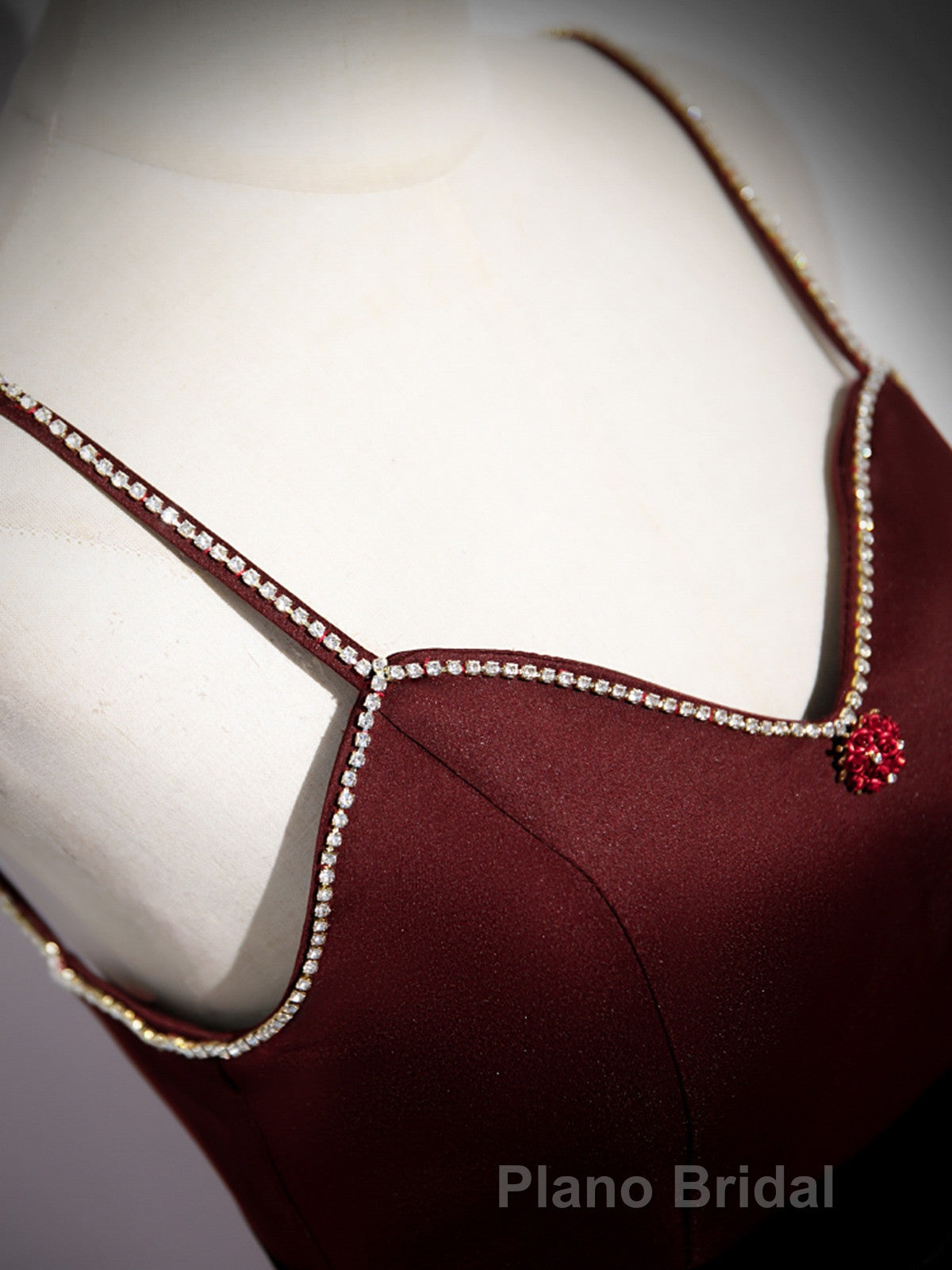 Wine Red Straps Beaded Sweetheart Tulle Prom Dresses, Wine Red A-Line Formal Prom Dresses