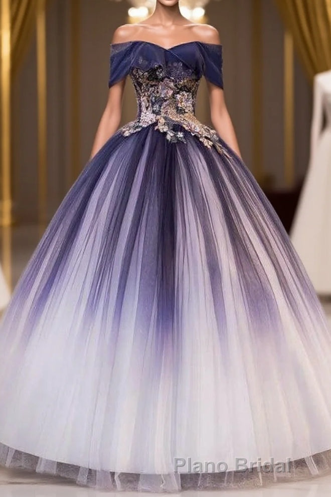 Ombre Ball Gown Formal Prom Dresses Quinceanera Dresses with Delicate Gold Appliques Main image