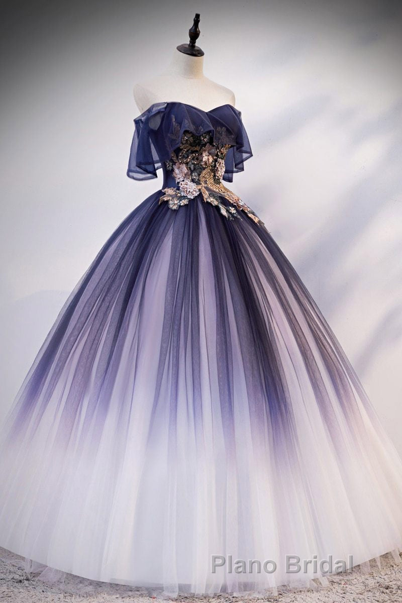 Ombre Ball Gown Formal Prom Dresses Quinceanera Dresses with Delicate Gold Appliques