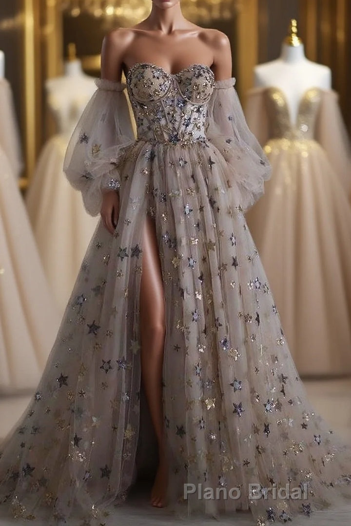 Beautiful Sequin Shiny Sweetheart Long A-line Aesthetic Formal Prom Dresses Main image