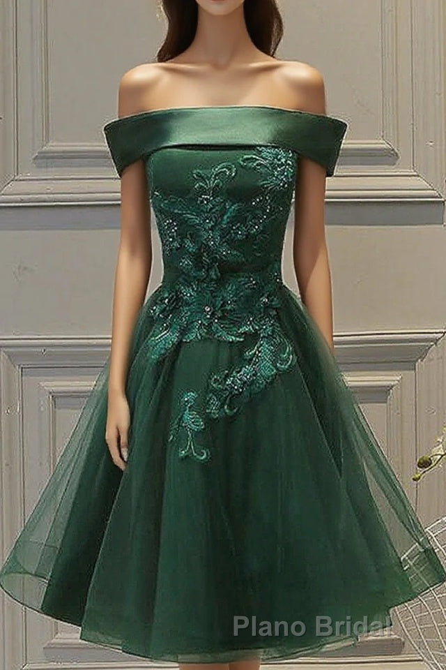 Dark Green Strapless A Line Appliques Tulle Homecoming Dresses Main image