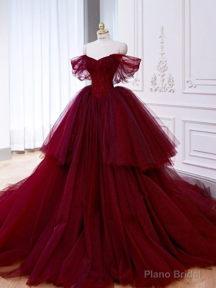 Ball Gown Off The Shoulder Tulle Red Sweet 16 Dresses Main image