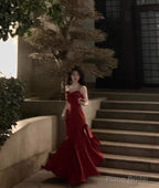 Stunning Mermaid Spaghetti Straps Long Wine Red Prom Dress Birthday Outfits