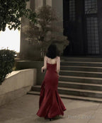 Stunning Mermaid Spaghetti Straps Long Wine Red Prom Dress Birthday Outfits