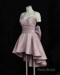 High Low Style Sweetheart Bow Back Satin homecoming dresses