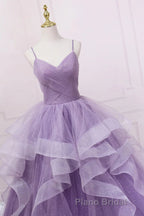 Princess Lavender Sparkly Spaghetti Straps Long Formal Prom Dresses Floor Length Evening Gown