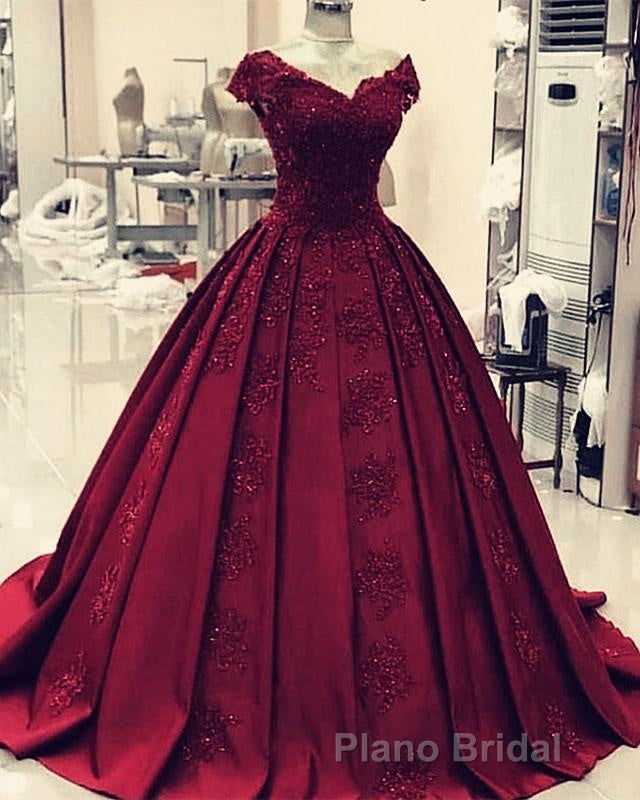 ball gown satin  lace v neck Formal Prom Dresses