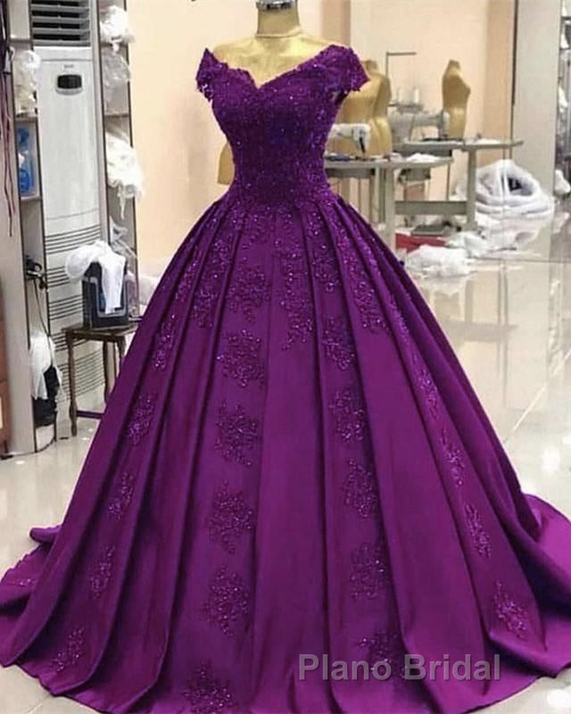 ball gown satin  lace v neck Formal Prom Dresses