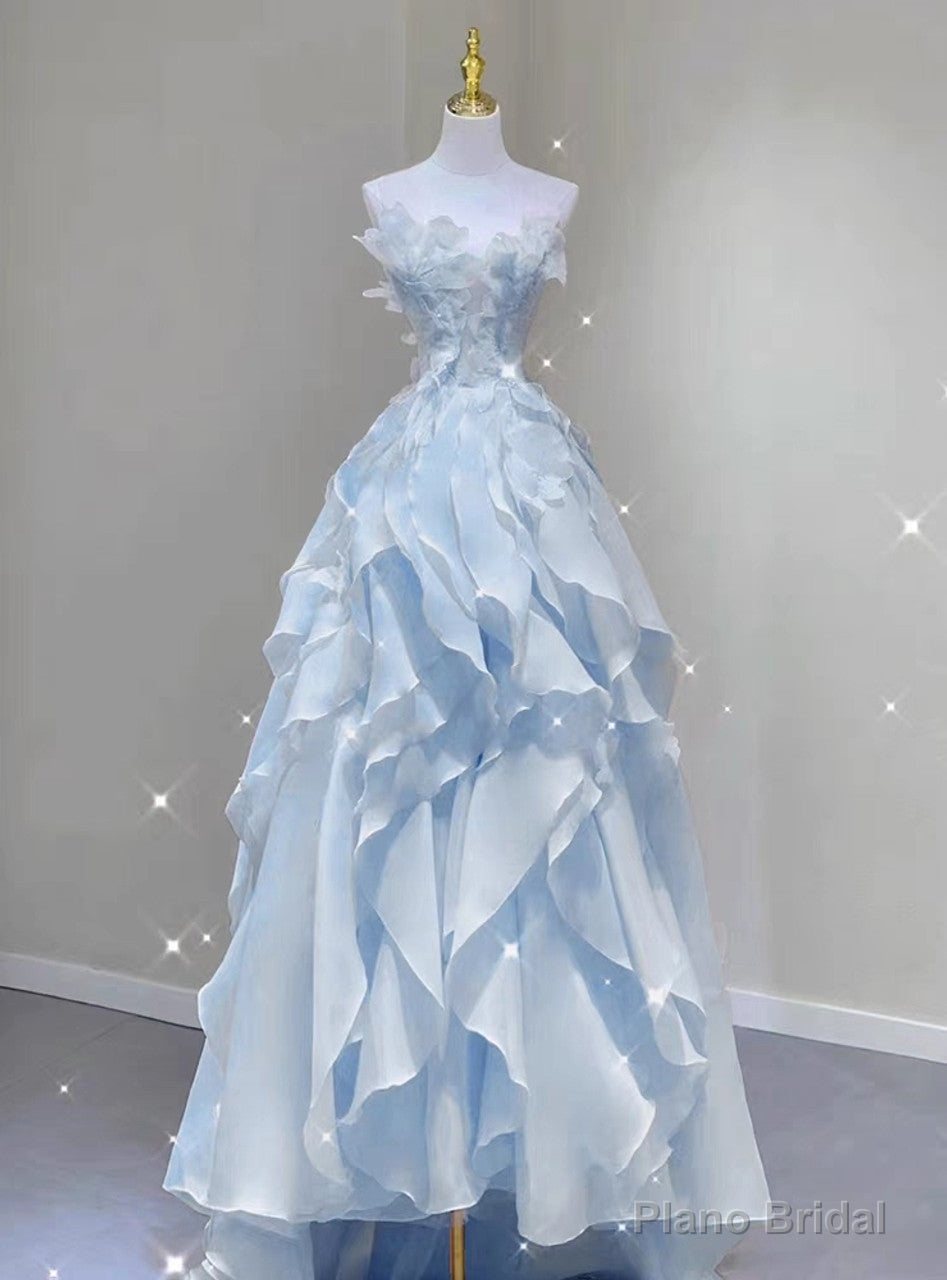 Blue Tulle See Through Neck Appliques Prom Dress Main image
