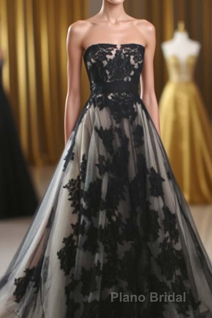 Charming Lace Appliqued Strapless With Chapel Train Wedding Dresses Main image