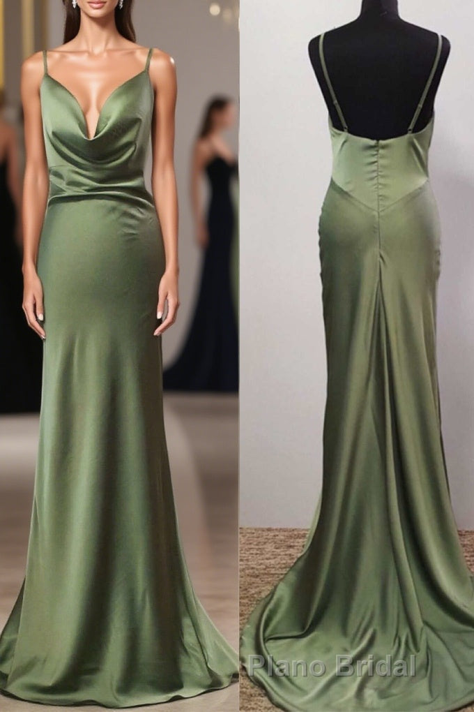 Olive Green Cowl Neck Trump Long Formal Prom Dresses Main image