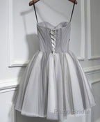Gray Tulle Short A Line Formal Prom Dress, Homecoming Dress