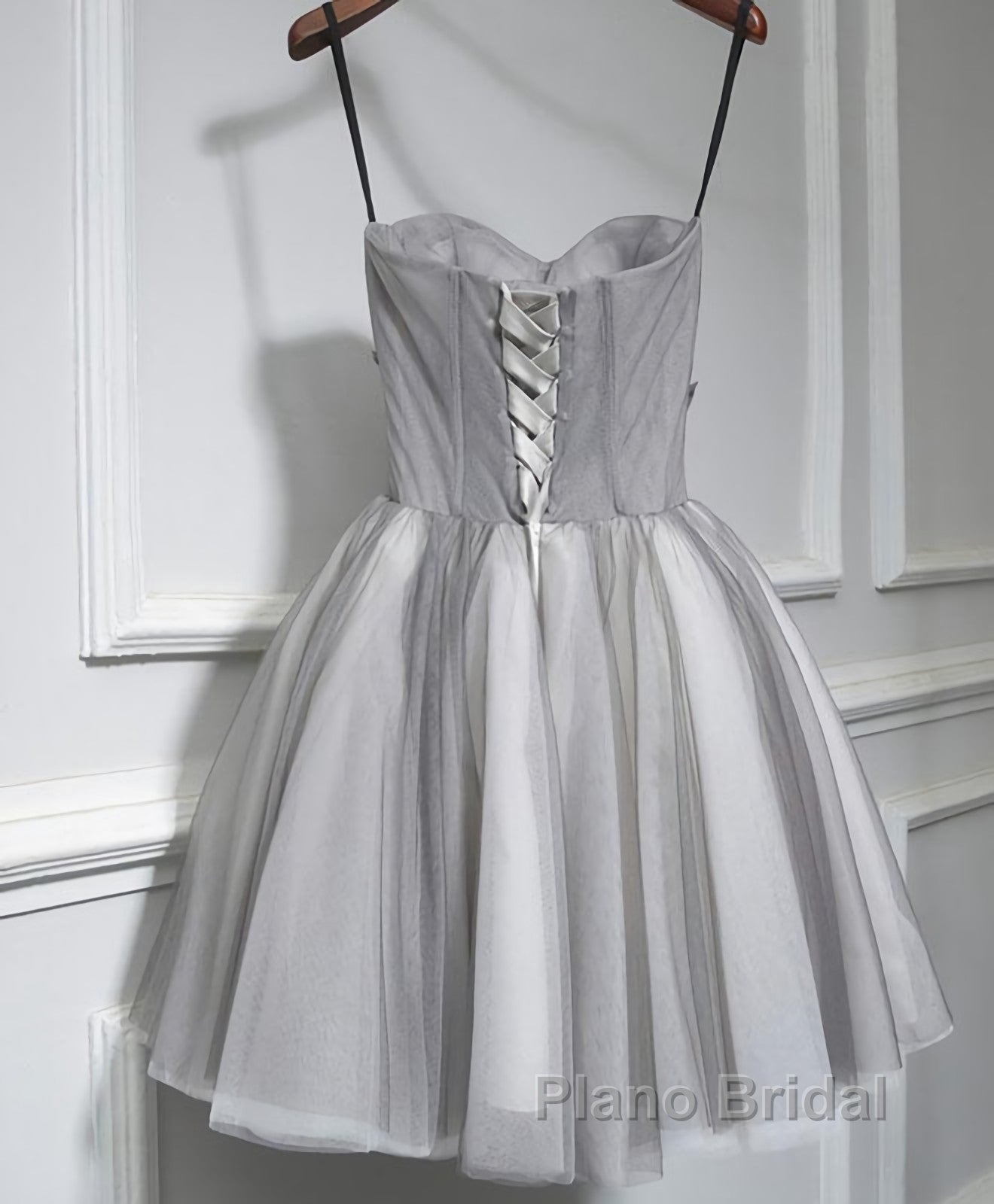 Gray Tulle Short A Line Formal Prom Dress, Homecoming Dress