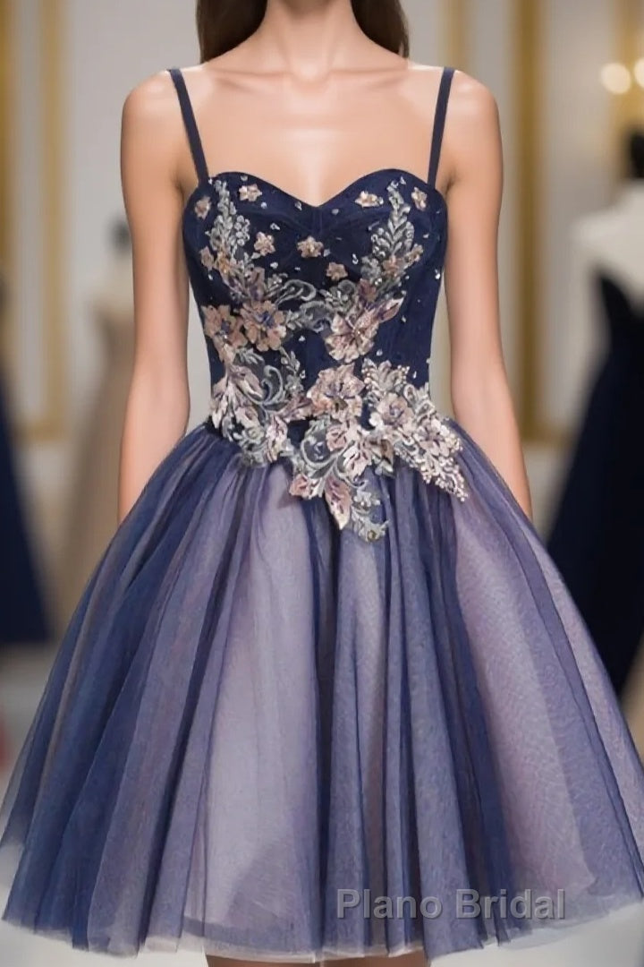 Cute Lace Tulle Short A Line Formal Prom Dresses, Homecoming Dresses Main image