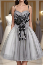 Gray Tulle Short A Line Formal Prom Dress, Homecoming Dress