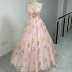 Luxury Floral Embroidery Long Pink Prom Evening Dresses Women Summer Party Formal Occasions Reception Dress