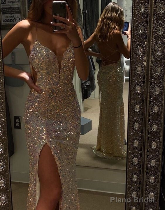 A-line V Neck Prom Dresses With Split Prom Evening Dress Main image