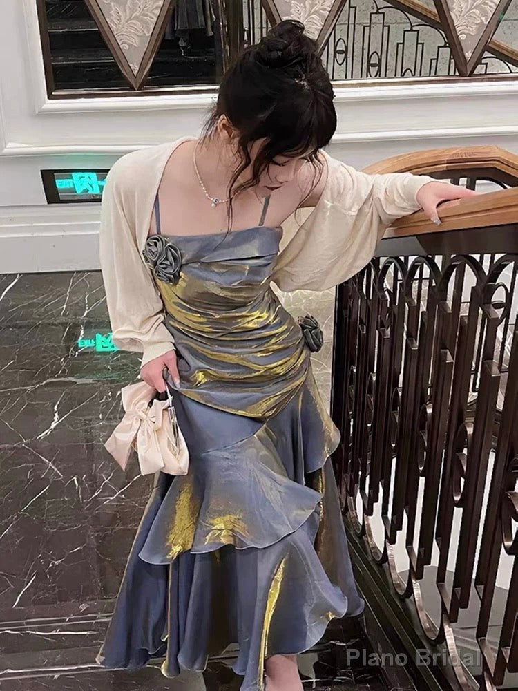 Mermaid Spaghetti Straps Prom Dresses Blue Party Dress