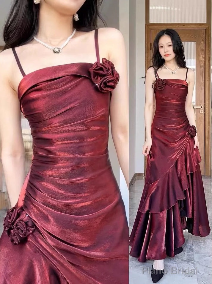 Mermaid Spaghetti Straps Prom Dresses Burgundy Party Dress Main image