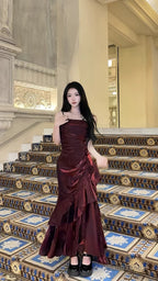 Mermaid Spaghetti Straps Prom Dresses Burgundy Party Dress