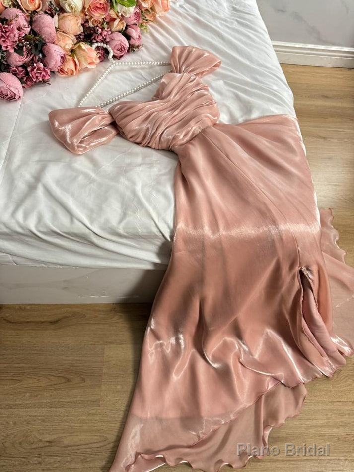 Classy A Line Off The Shoulder Burgundy Satin Evening Gown Prom Dresses Secondary image