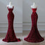 Sexy Mermaid Spaghetti Straps Sequin Burgundy Long Prom Dresses