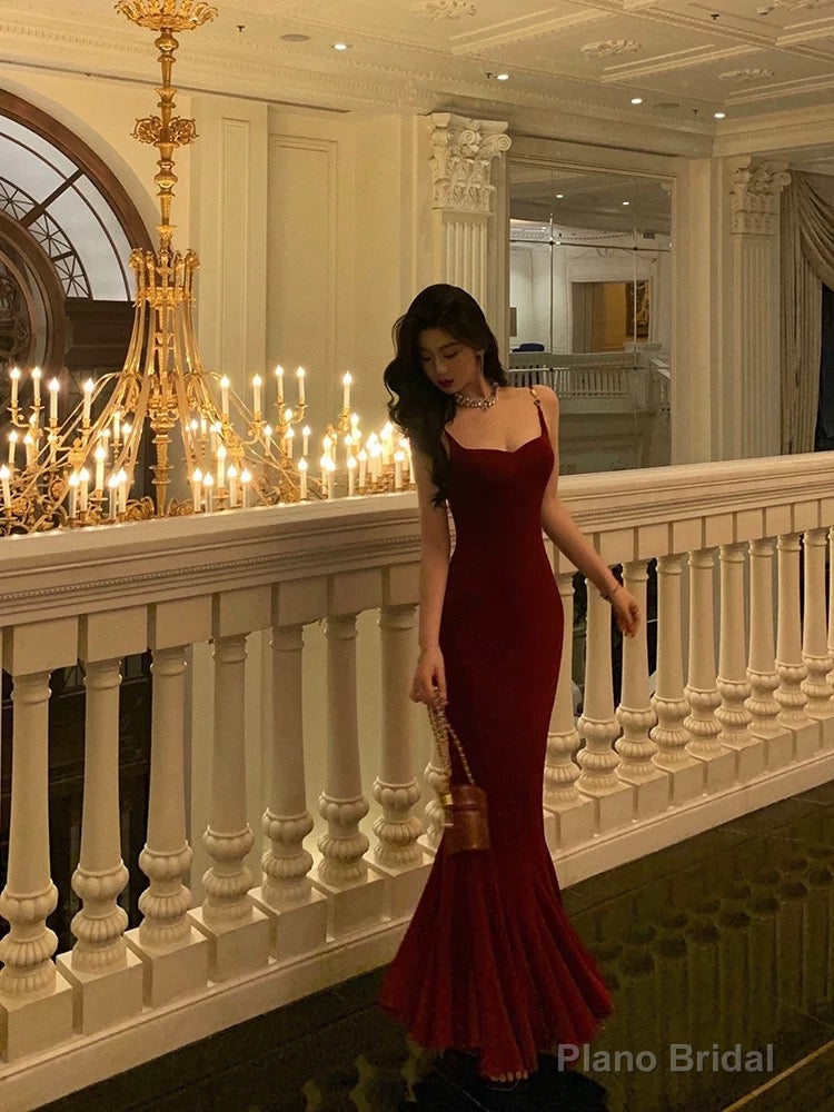 Sexy Sheath Spaghetti Straps Red Long Prom Dresses Birthday Dress Main image
