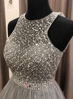 Gorgeous c A-line Scoop Beaded Long Formal Prom Dresses Evening Gowns