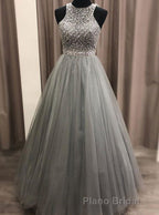 Gorgeous c A-line Scoop Beaded Long Formal Prom Dresses Evening Gowns