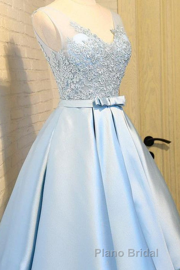 Blue A Line Princess V Neck Backless Appliques Homecoming Dresses Secondary image