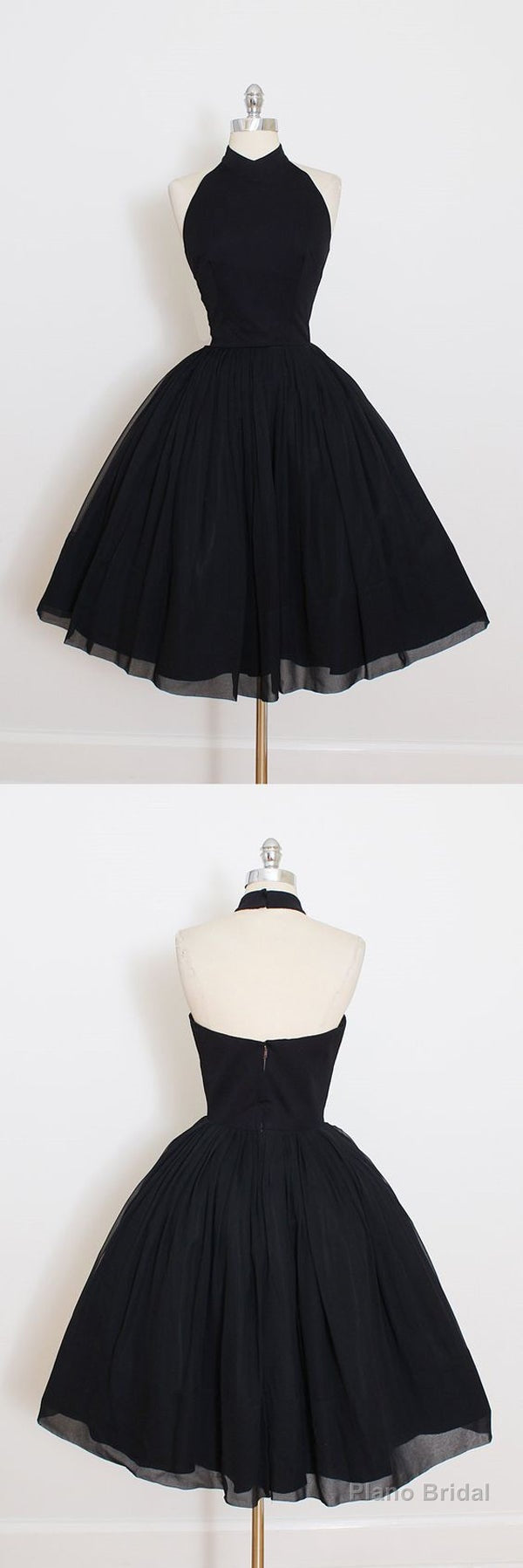 Black Halter Short Sleeve Homecoming Dress, A Line Open Back Short Prom Dresses