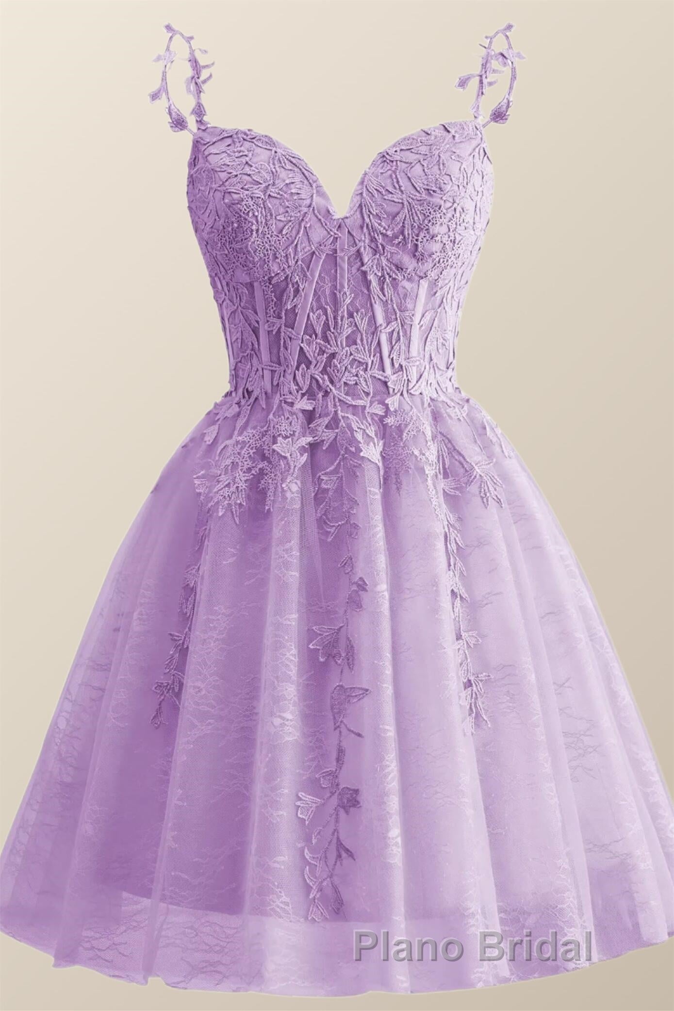 Straps Periwinkle Lace Appliques A-line Short Dresses